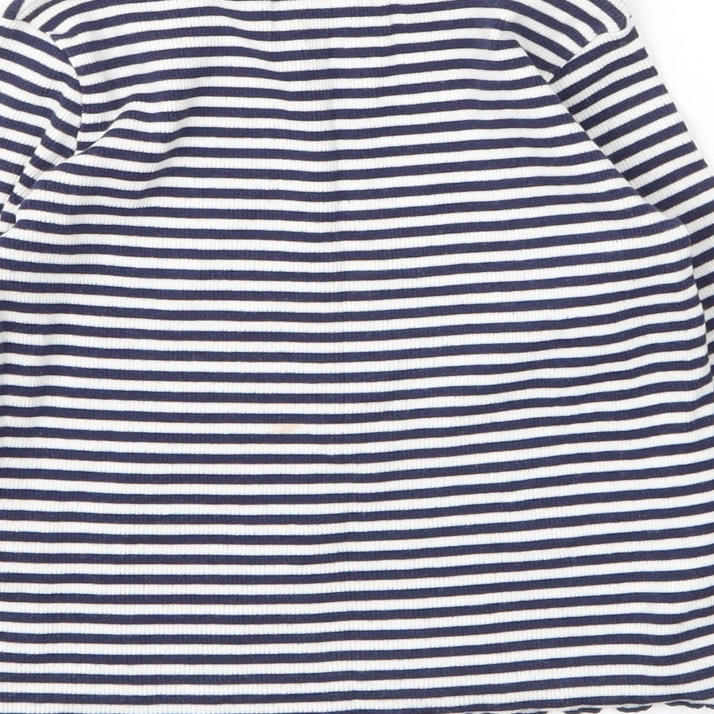 NEXT Girls Blue Striped Cotton Basic T-Shirt Size 2 Years Round Neck