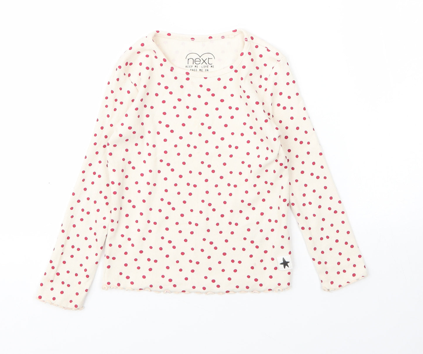 NEXT Girls Beige Polka Dot Cotton Basic T-Shirt Size 2 Years Round Neck