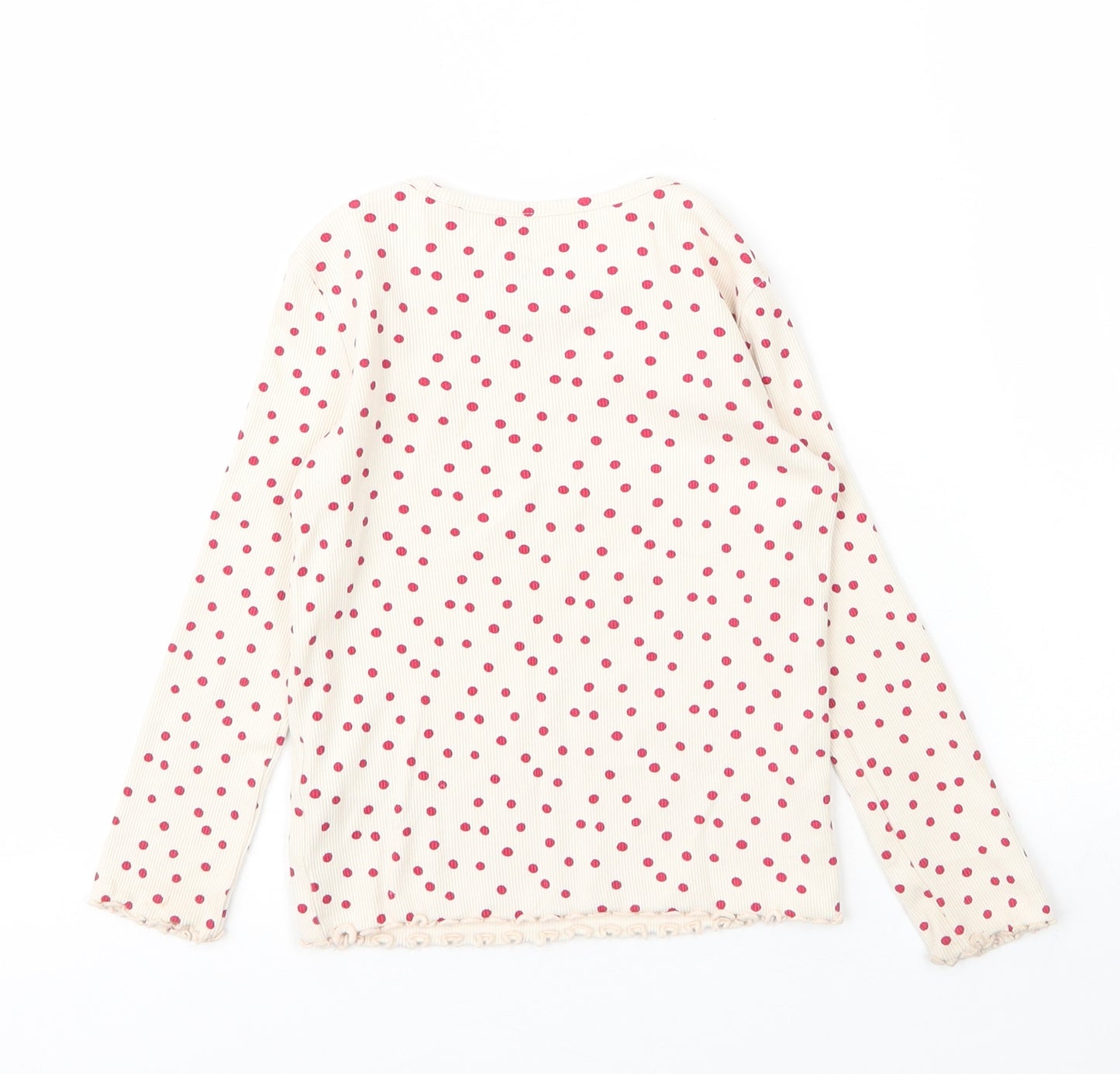 NEXT Girls Beige Polka Dot Cotton Basic T-Shirt Size 2 Years Round Neck