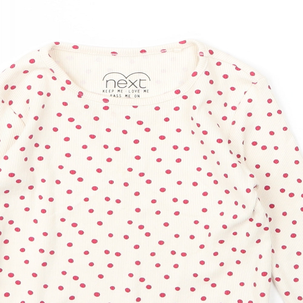 NEXT Girls Beige Polka Dot Cotton Basic T-Shirt Size 2 Years Round Neck