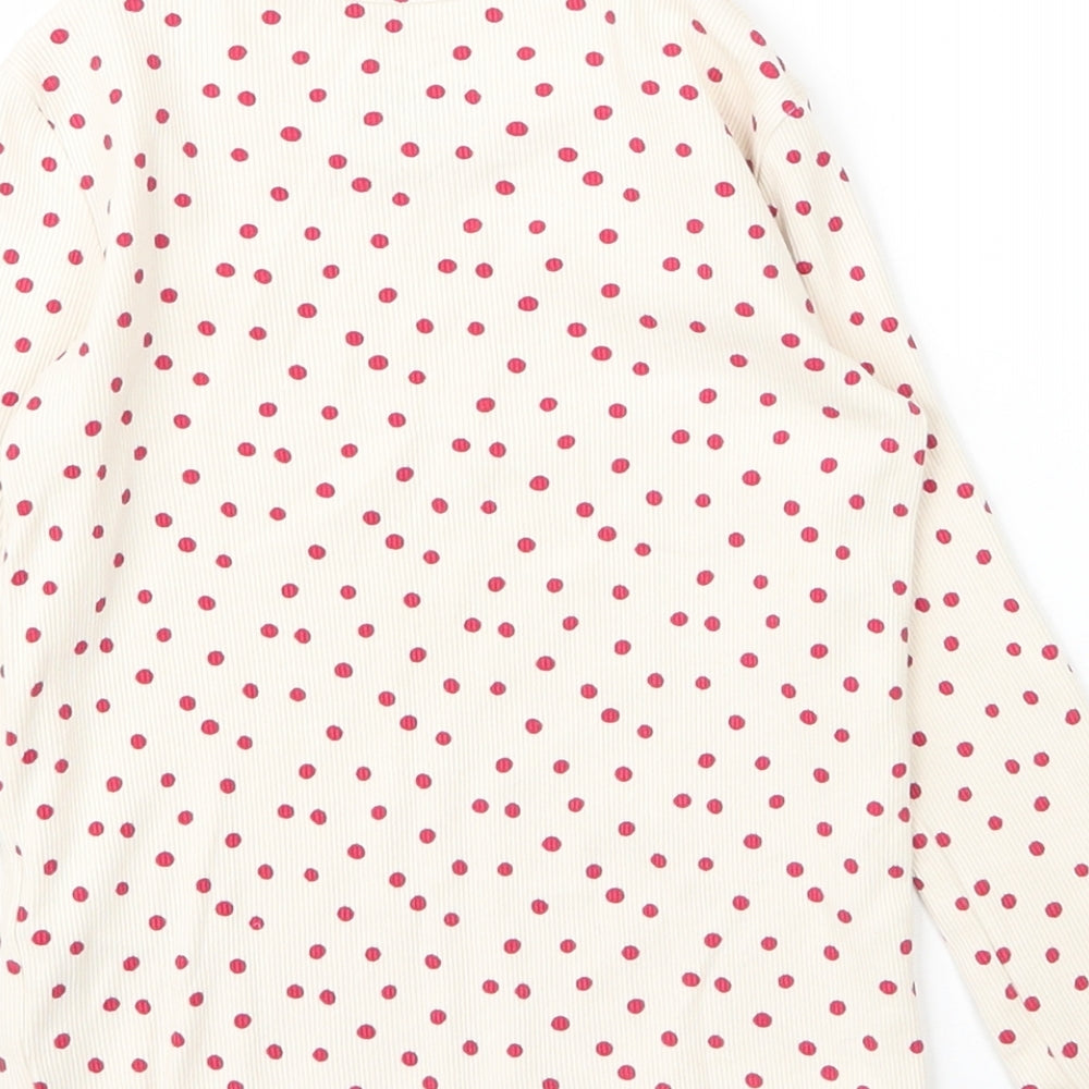 NEXT Girls Beige Polka Dot Cotton Basic T-Shirt Size 2 Years Round Neck