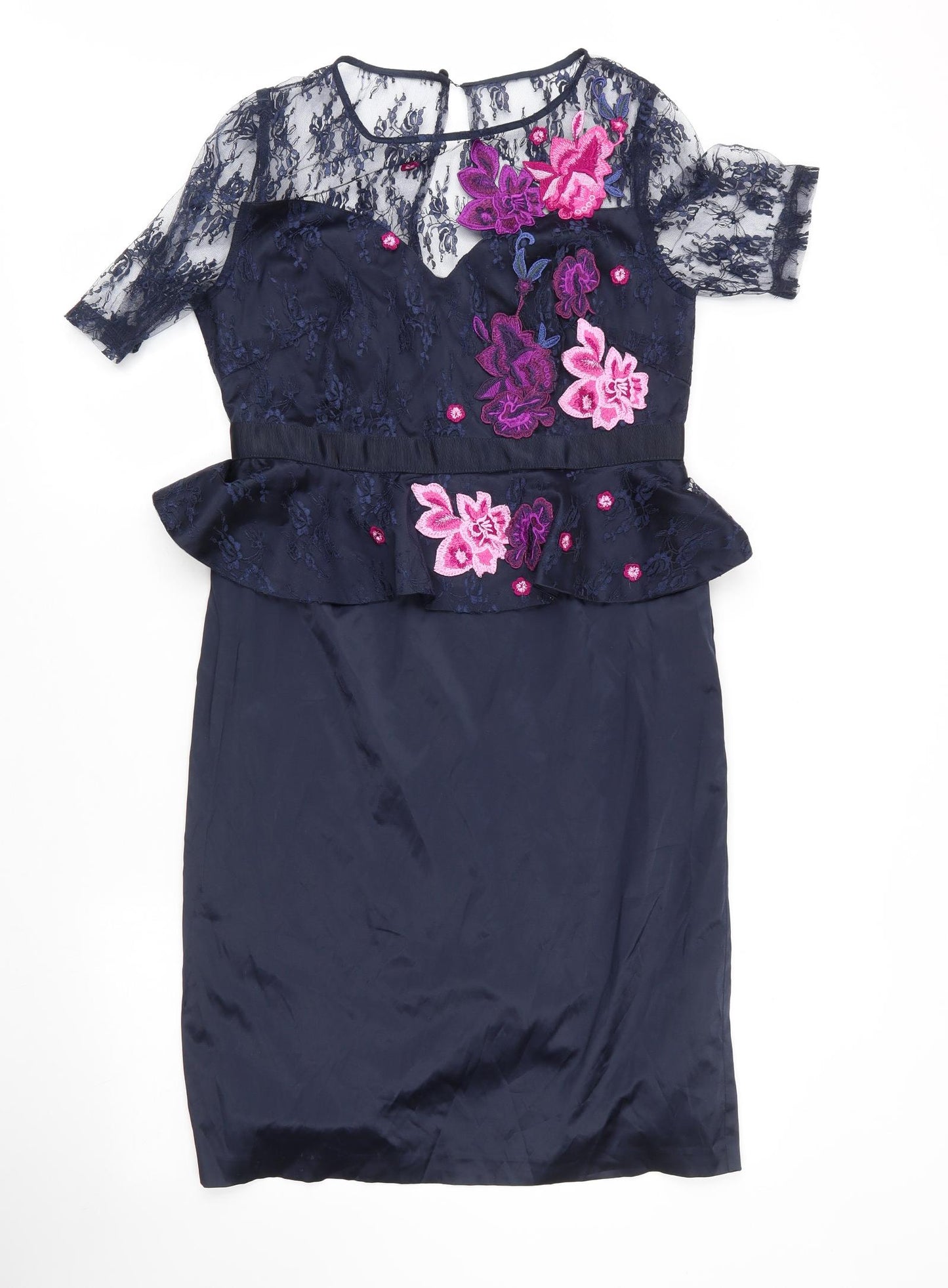 Kaleidoscope Womens Blue Floral Polyester Sheath  Size 12  Round Neck Zip