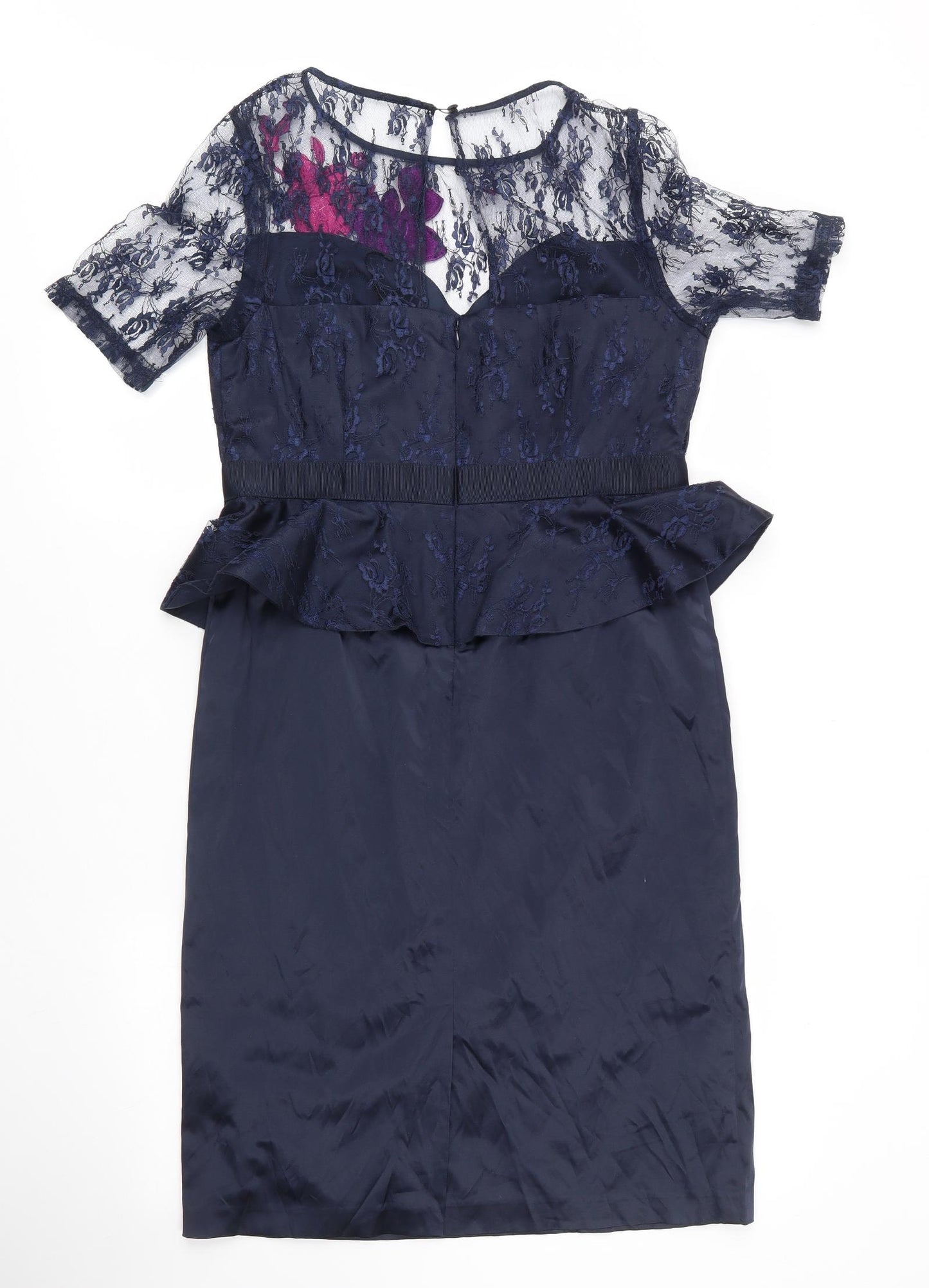 Kaleidoscope Womens Blue Floral Polyester Sheath  Size 12  Round Neck Zip