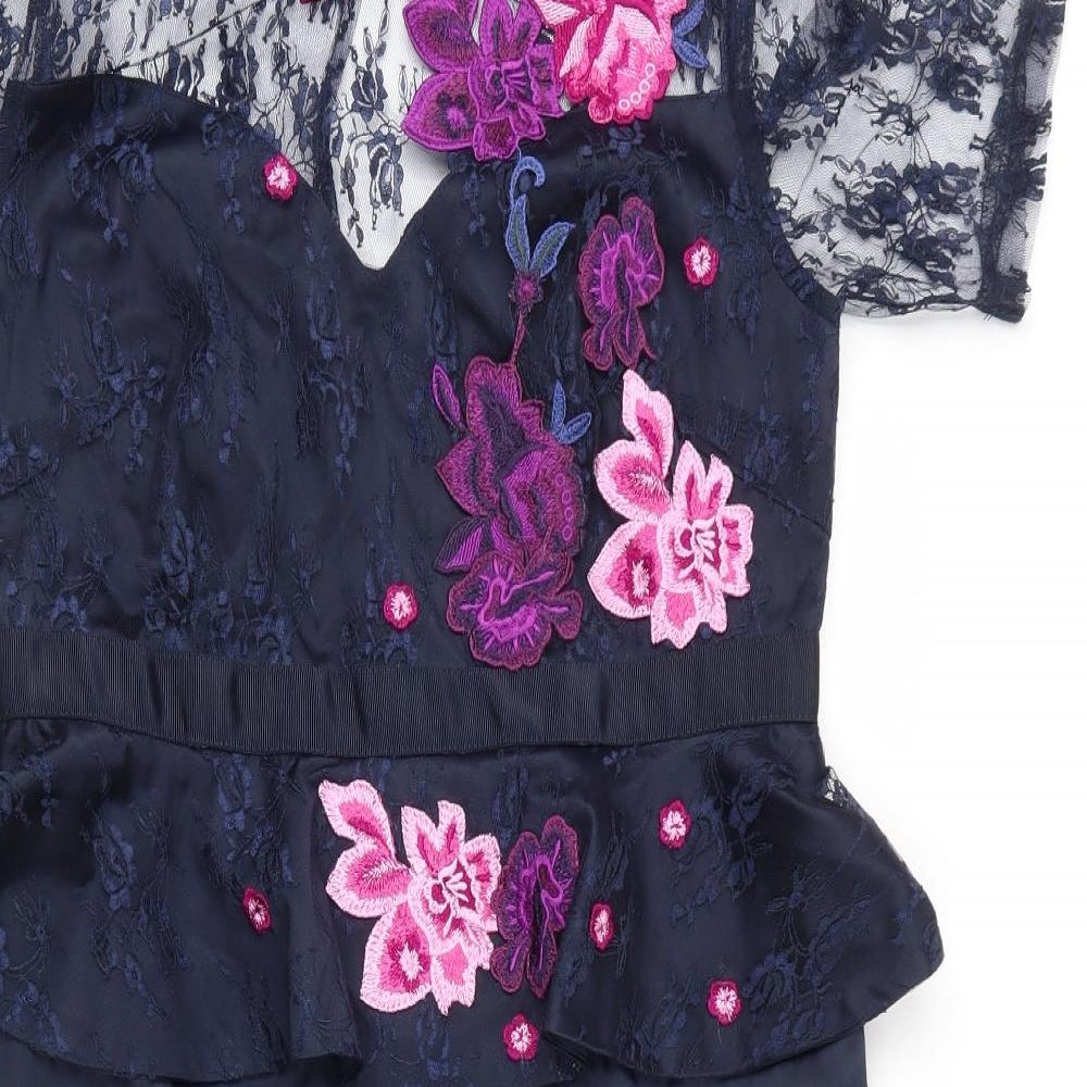 Kaleidoscope Womens Blue Floral Polyester Sheath  Size 12  Round Neck Zip