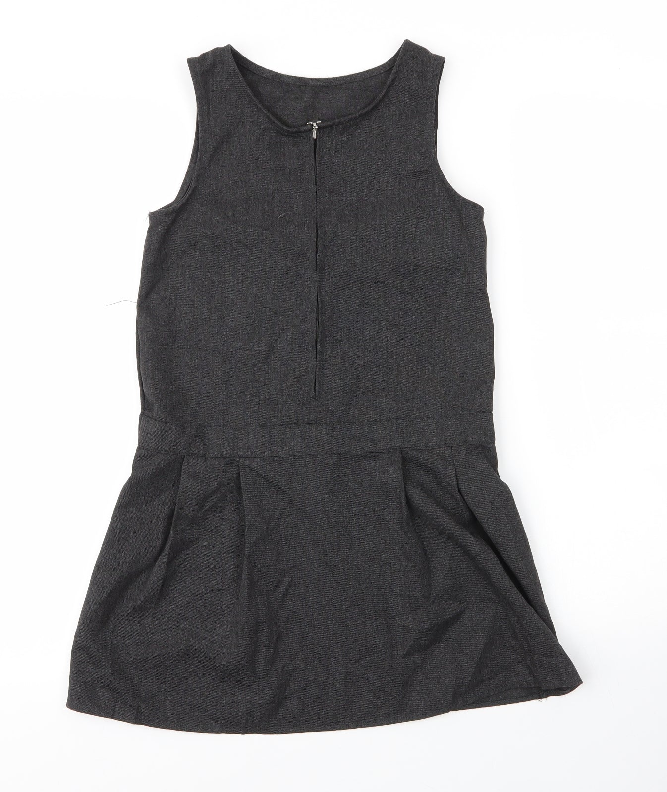 F&F Girls Grey  Viscose Pinafore/Dungaree Dress  Size 8 Years  Round Neck Zip