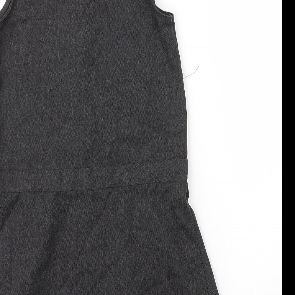 F&F Girls Grey  Viscose Pinafore/Dungaree Dress  Size 8 Years  Round Neck Zip