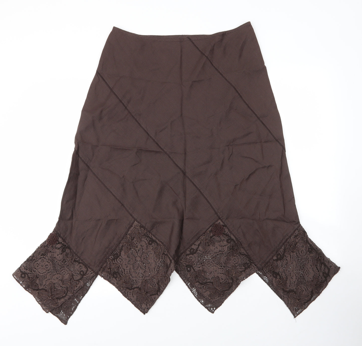 Per Una Womens Brown Floral Linen A-Line Skirt Size 12   Zip