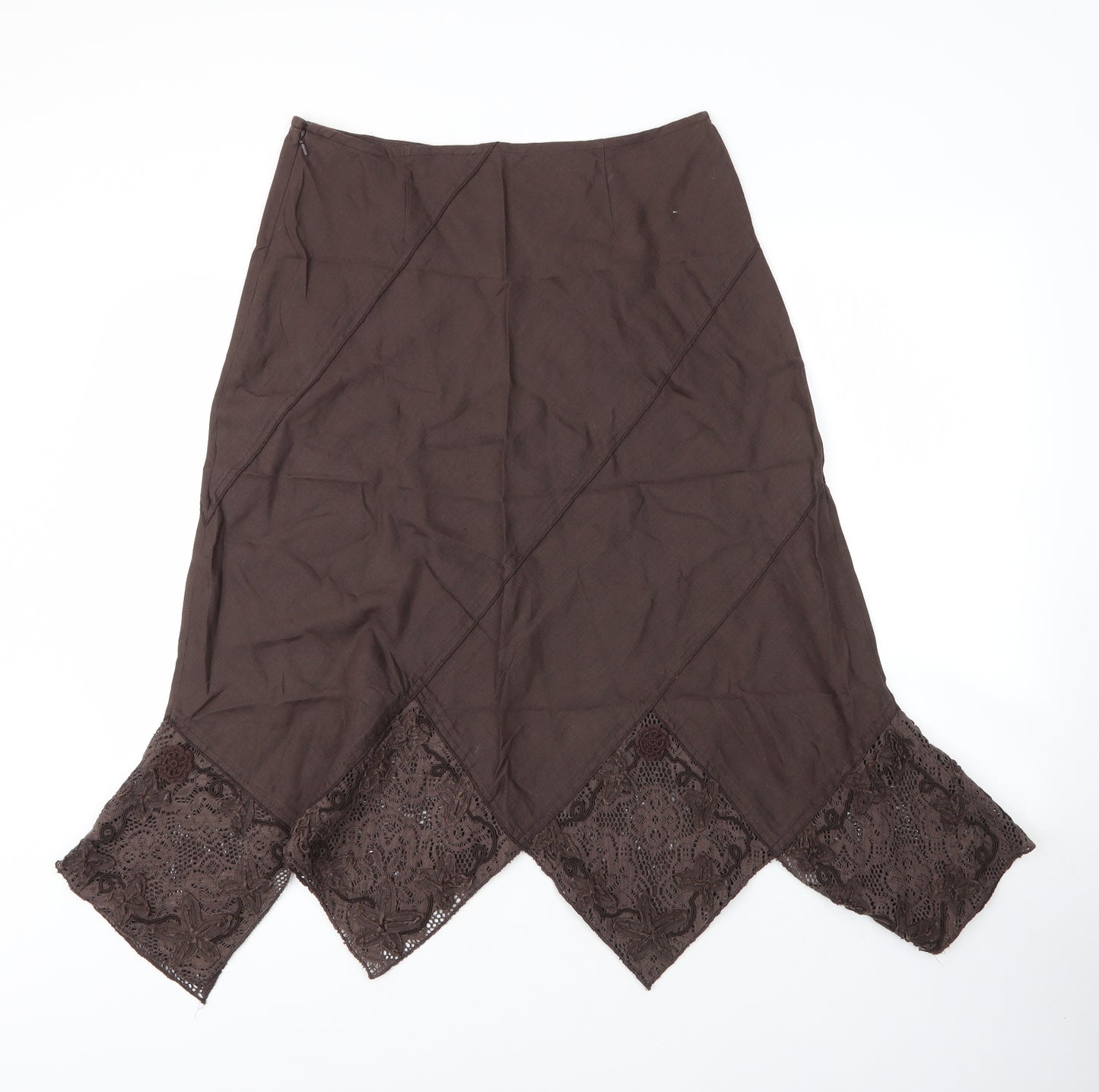 Per Una Womens Brown Floral Linen A-Line Skirt Size 12   Zip