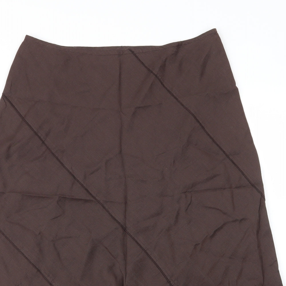Per Una Womens Brown Floral Linen A-Line Skirt Size 12   Zip