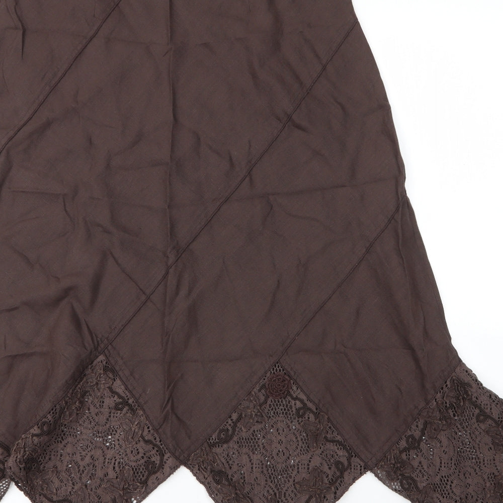 Per Una Womens Brown Floral Linen A-Line Skirt Size 12   Zip