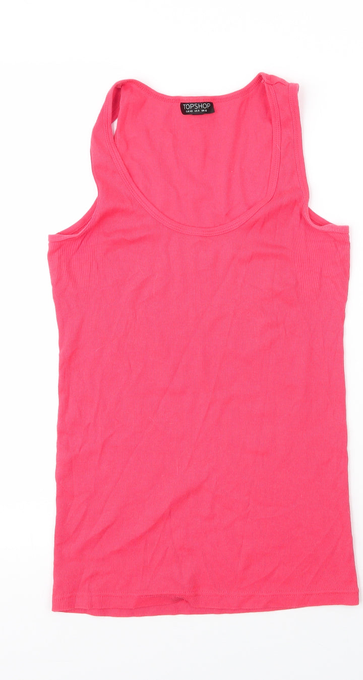 Topshop Womens Pink  Cotton Basic Tank Size 12 Scoop Neck