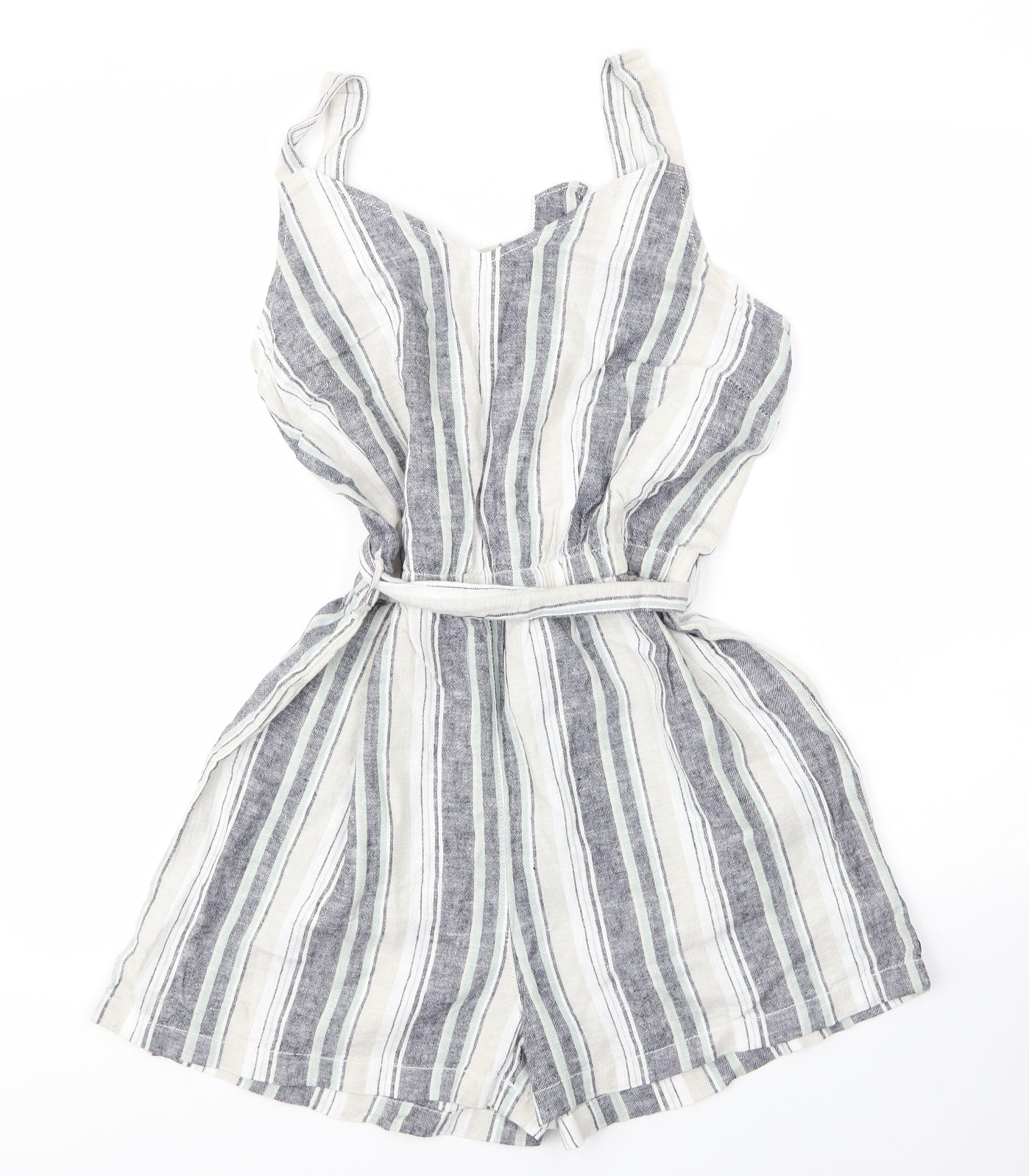 Papaya Womens Grey Striped Linen Romper One-Piece Size 12