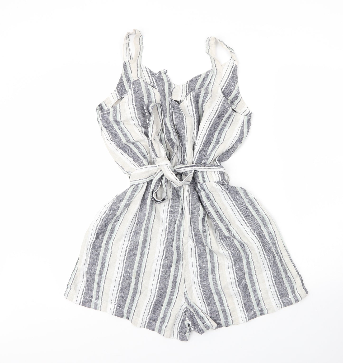 Papaya Womens Grey Striped Linen Romper One-Piece Size 12