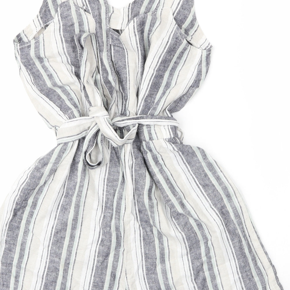 Papaya Womens Grey Striped Linen Romper One-Piece Size 12