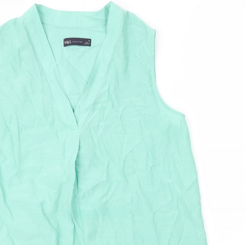 M&S Womens Green  Viscose Basic Blouse Size 10 V-Neck