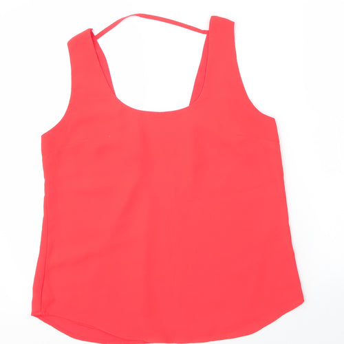 Oasis Womens Red  Polyester Basic Blouse Size 12 Scoop Neck