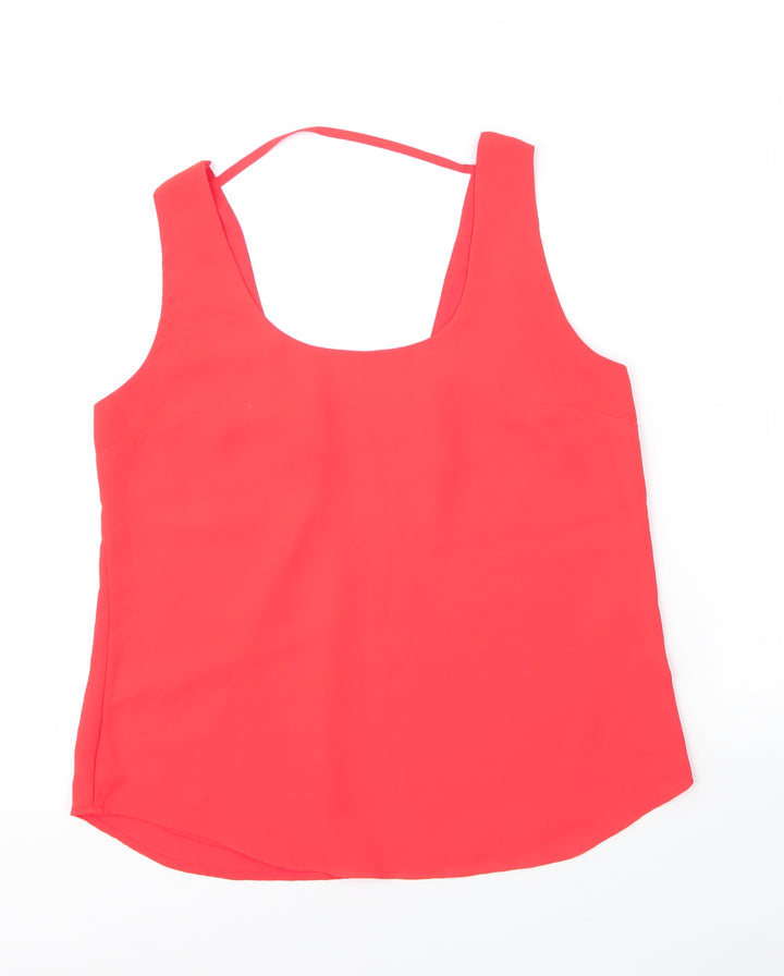 Oasis Womens Red Polyester Basic Blouse Size 12 Scoop Neck