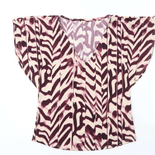 Debenhams Womens Purple Animal Print Polyester Basic Blouse Size 8 V-Neck - Zebra print