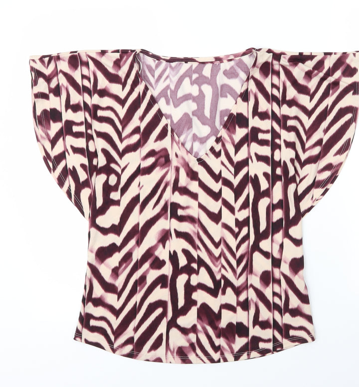 Debenhams Womens Purple Animal Print Polyester Basic Blouse Size 8 V-Neck - Zebra print