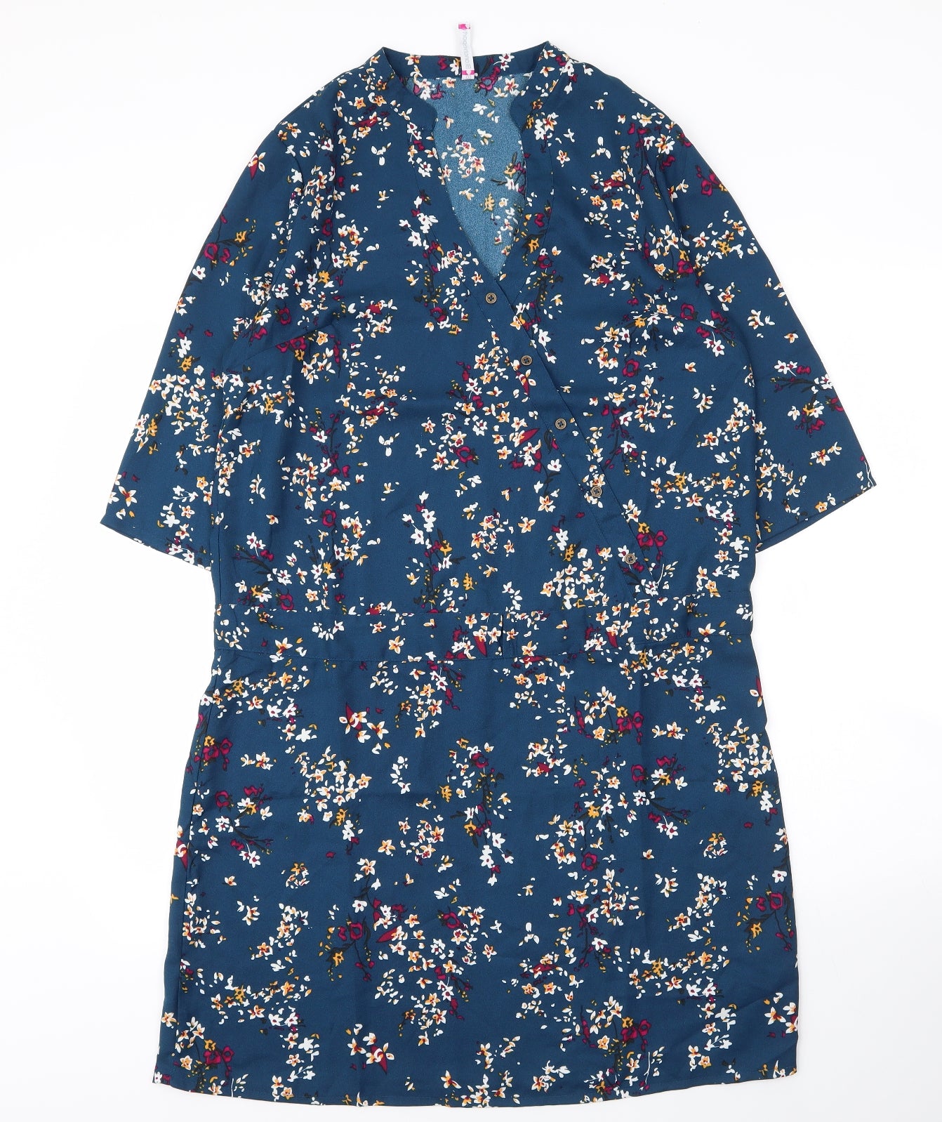 Blancheporte Womens Blue Floral Polyester Shift  Size 12  V-Neck