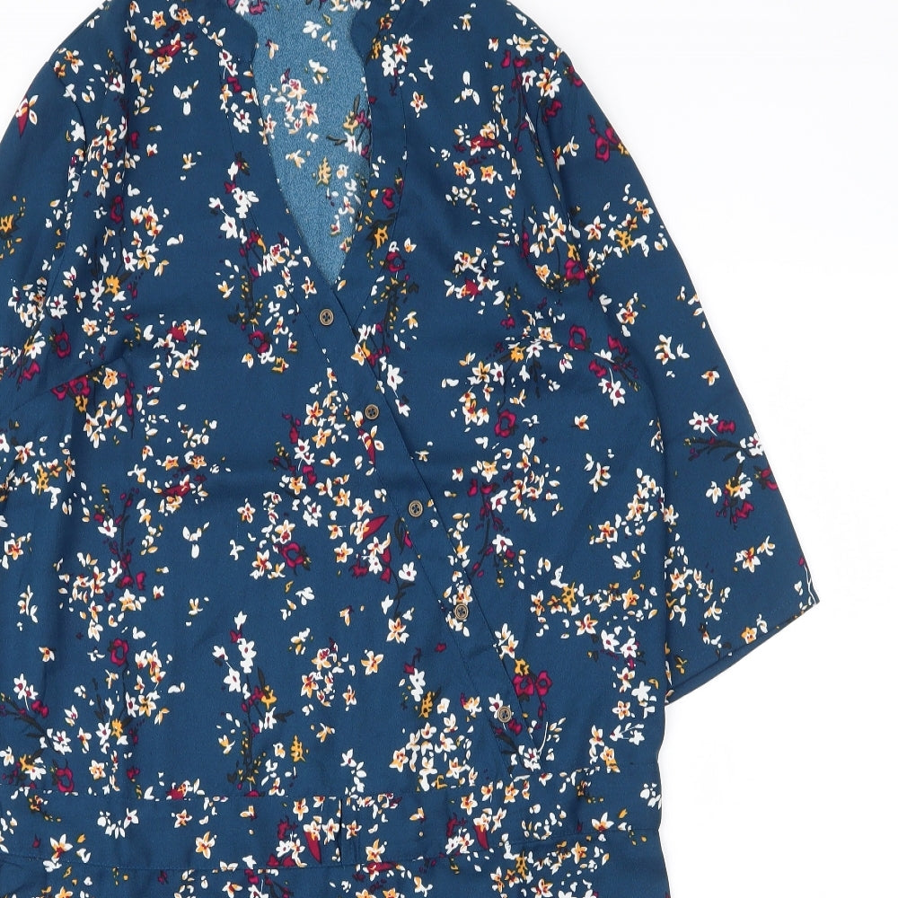Blancheporte Womens Blue Floral Polyester Shift  Size 12  V-Neck