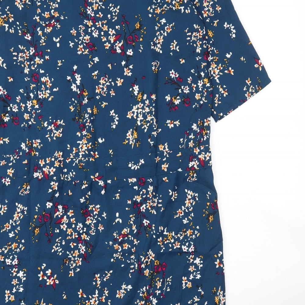 Blancheporte Womens Blue Floral Polyester Shift  Size 12  V-Neck