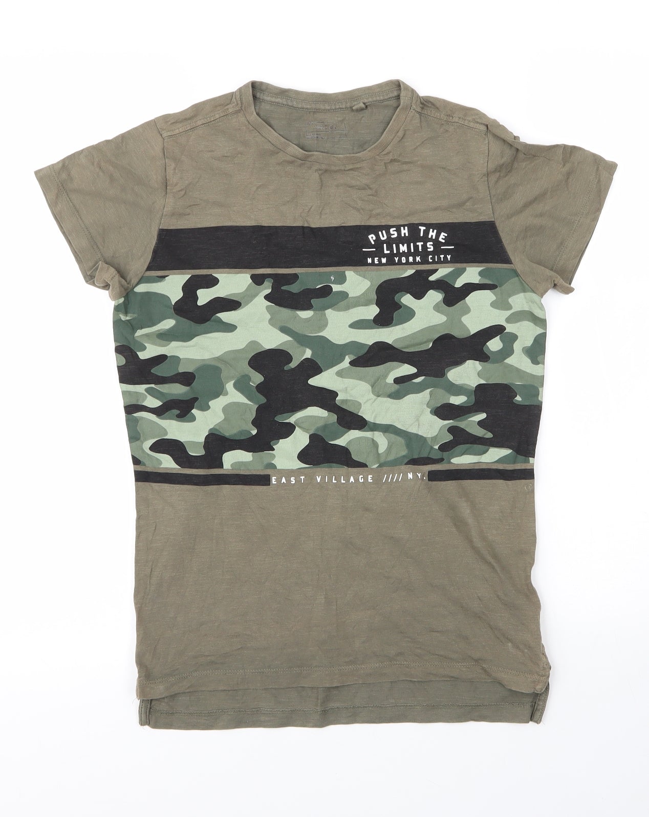 NEXT Boys Green Camouflage Cotton Basic T-Shirt Size 11 Years Round Neck