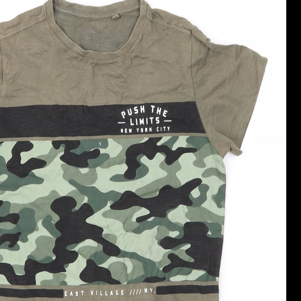 NEXT Boys Green Camouflage Cotton Basic T-Shirt Size 11 Years Round Neck