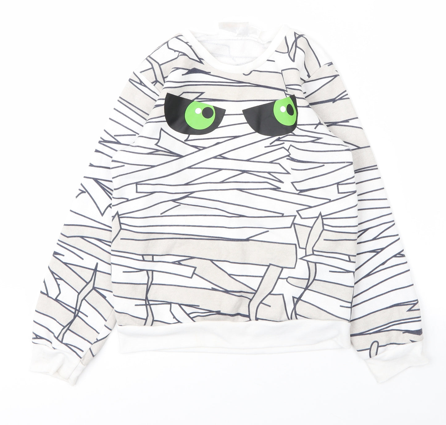 Halloween Boys White Round Neck Striped Cotton Pullover Jumper Size 9 Years