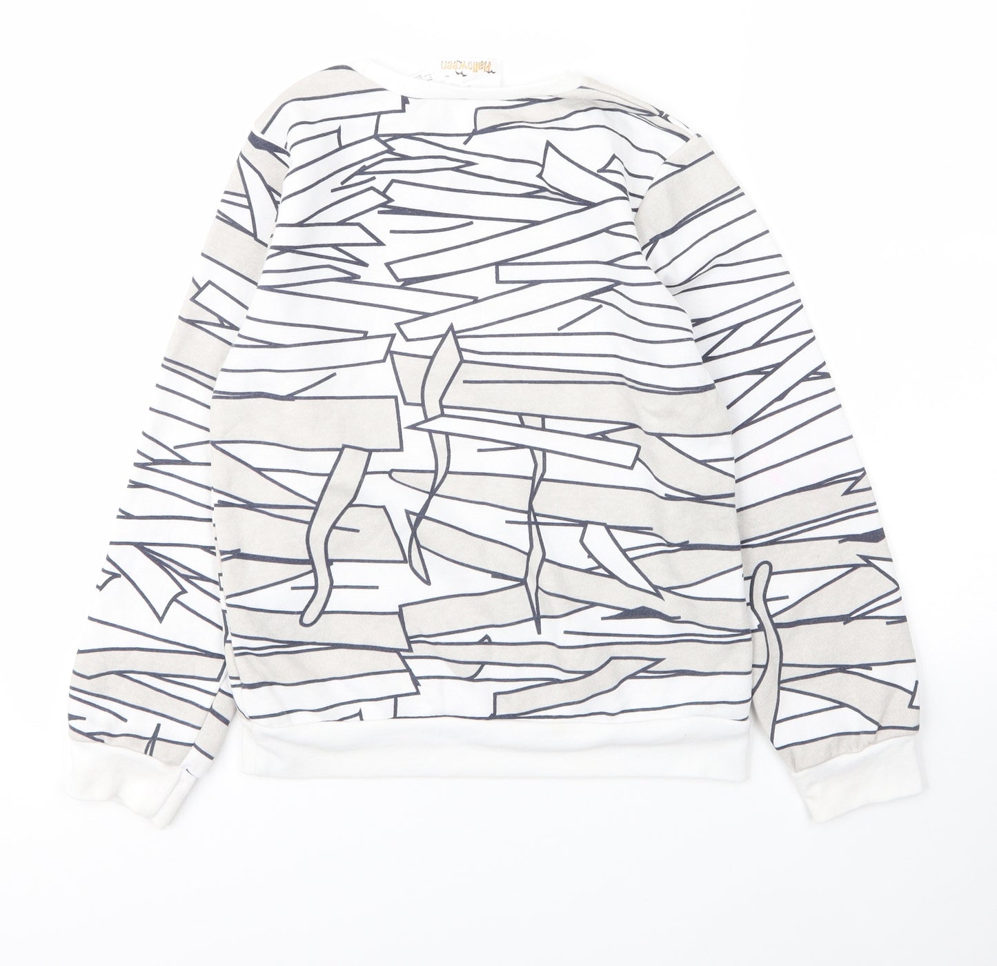 Halloween Boys White Round Neck Striped Cotton Pullover Jumper Size 9 Years