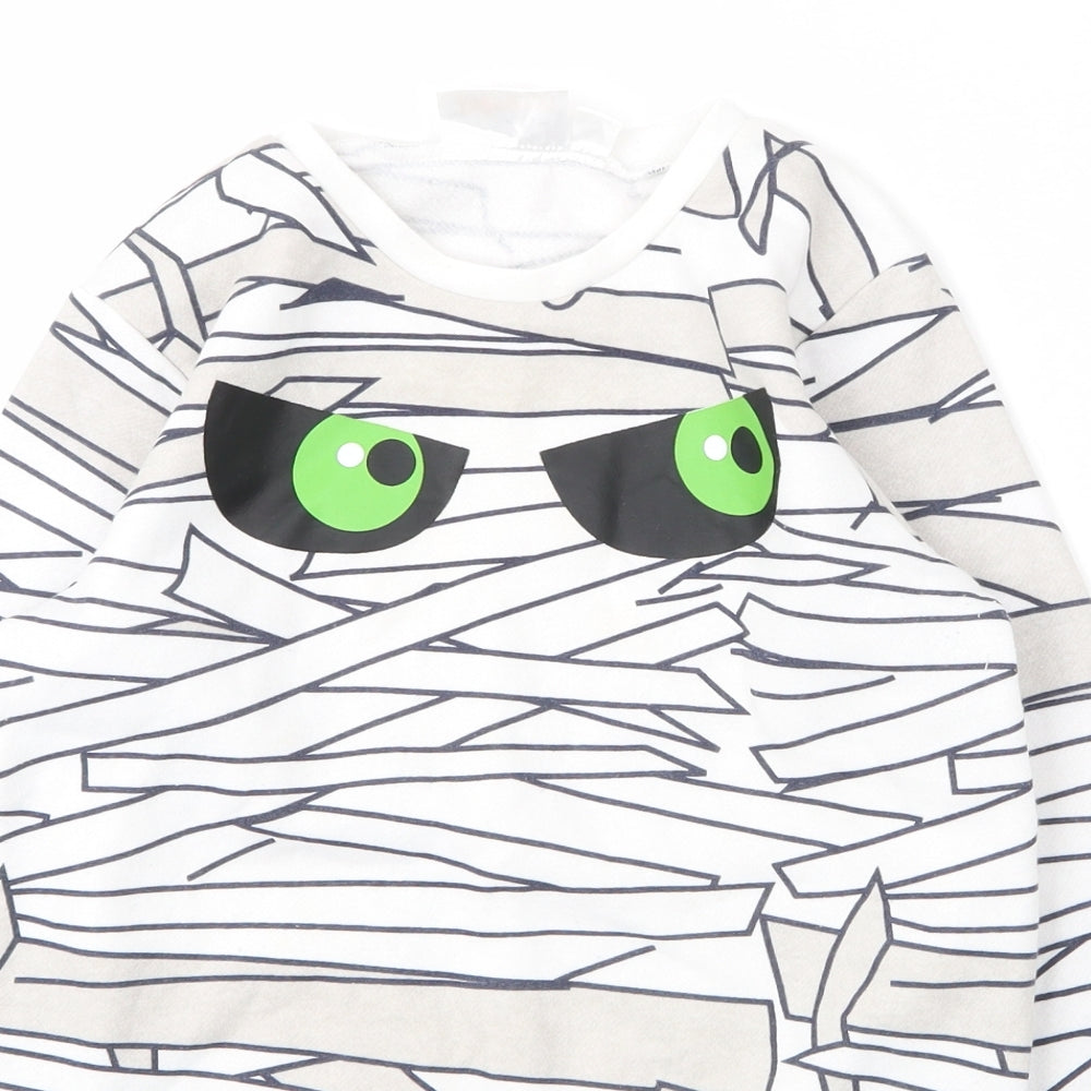Halloween Boys White Round Neck Striped Cotton Pullover Jumper Size 9 Years