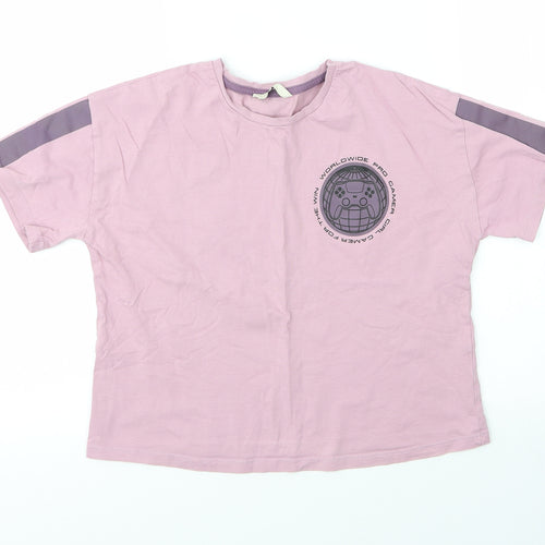 George Girls Purple  Cotton Basic T-Shirt Size 12 Years Round Neck