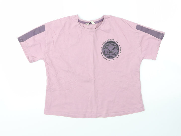 George Girls Purple Cotton Basic T-Shirt Size 12 Years Round Neck