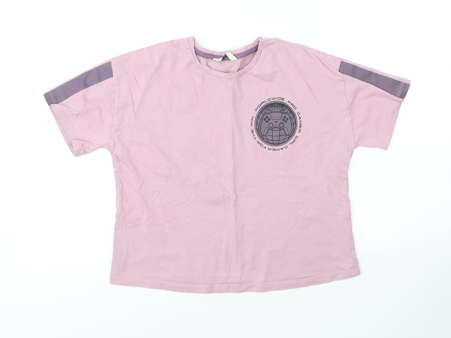 George Girls Purple  Cotton Basic T-Shirt Size 12 Years Round Neck