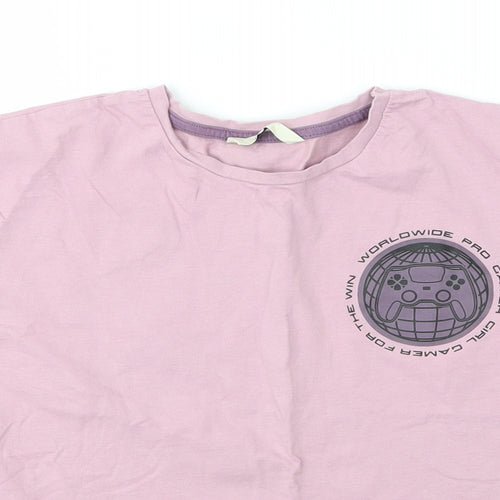 George Girls Purple  Cotton Basic T-Shirt Size 12 Years Round Neck