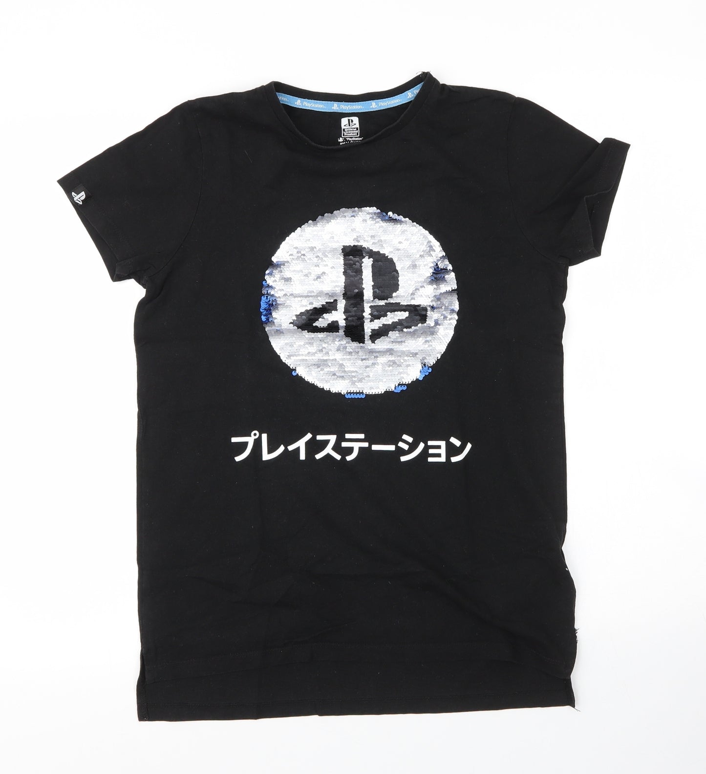 Primark Boys Black  Cotton Basic T-Shirt Size 12 Years Round Neck  - PlayStation