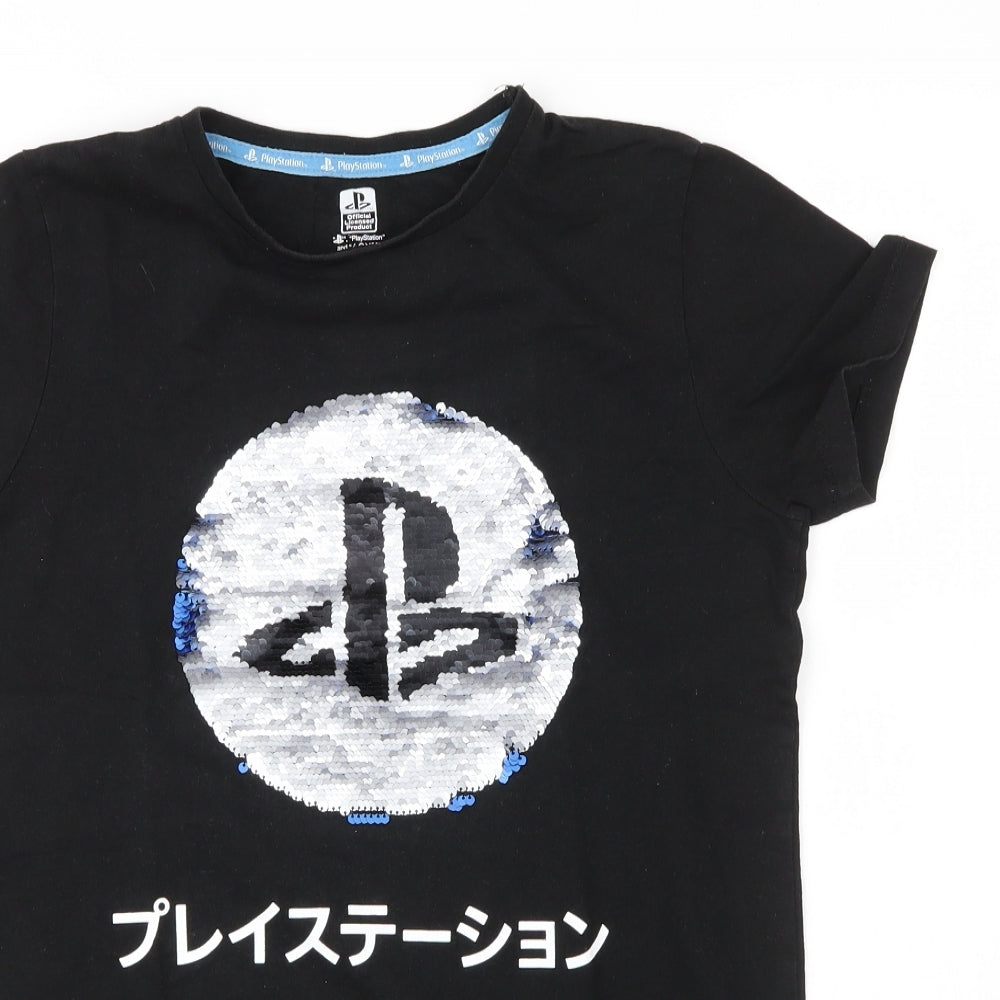 Primark Boys Black  Cotton Basic T-Shirt Size 12 Years Round Neck  - PlayStation