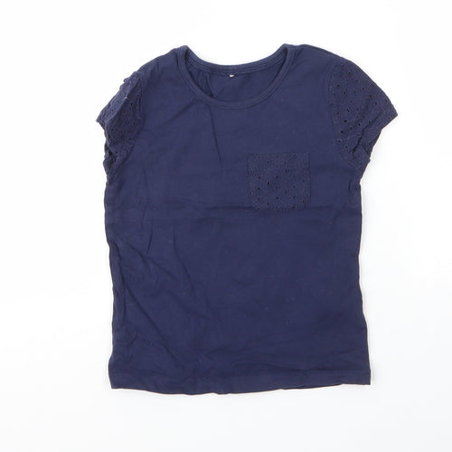 George Girls Blue  Cotton Basic T-Shirt Size 4 Years Round Neck