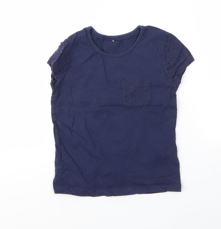 George Girls Blue Cotton Basic T-Shirt Size 4 Years Round Neck