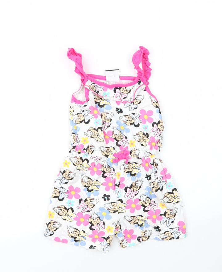 George Girls Pink Floral Cotton Romper One-Piece Size 3 Years - Disney, Minnie Mouse