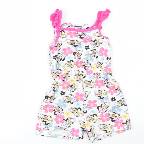 George Girls Pink Floral Cotton Romper One-Piece Size 3 Years   - Disney, Minnie Mouse