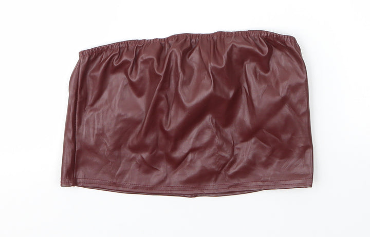 PRETTYLITTLETHING Womens Brown  Polyester Cropped Tank Size 4 Off the Shoulder - Boob tube