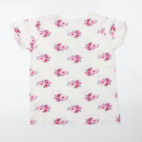 Primark Girls White Floral Cotton Basic T-Shirt Size 14 Years Round Neck