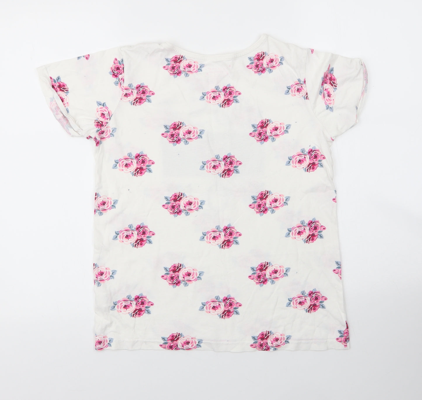 Primark Girls White Floral Cotton Basic T-Shirt Size 14 Years Round Neck