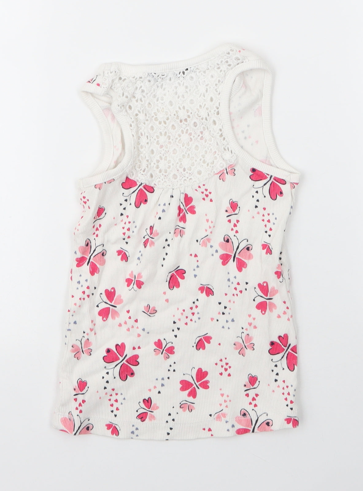 George Girls White Floral Cotton Basic Tank Size 6 Years Round Neck  - Butterfly