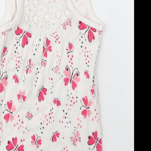 George Girls White Floral Cotton Basic Tank Size 6 Years Round Neck  - Butterfly