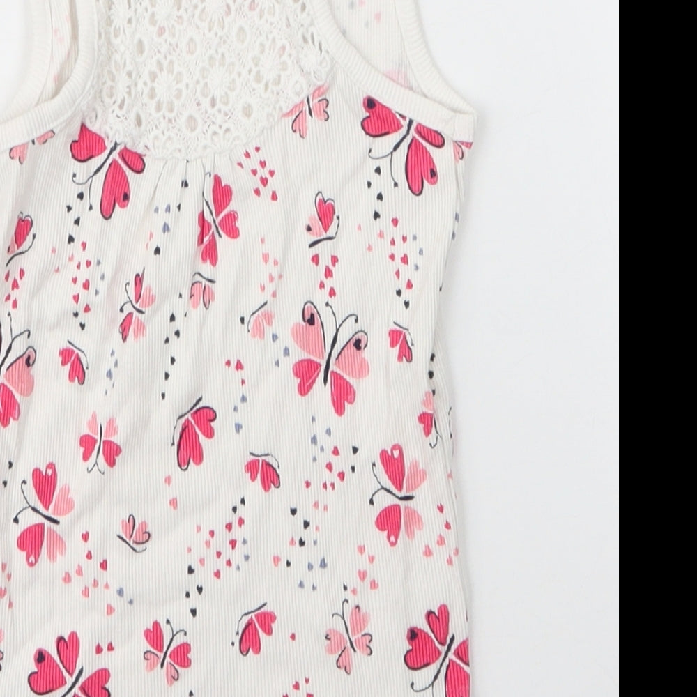 George Girls White Floral Cotton Basic Tank Size 6 Years Round Neck  - Butterfly