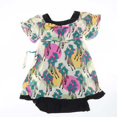Miss Selfridge Womens Beige Floral Cotton A-Line  Size 4  Round Neck