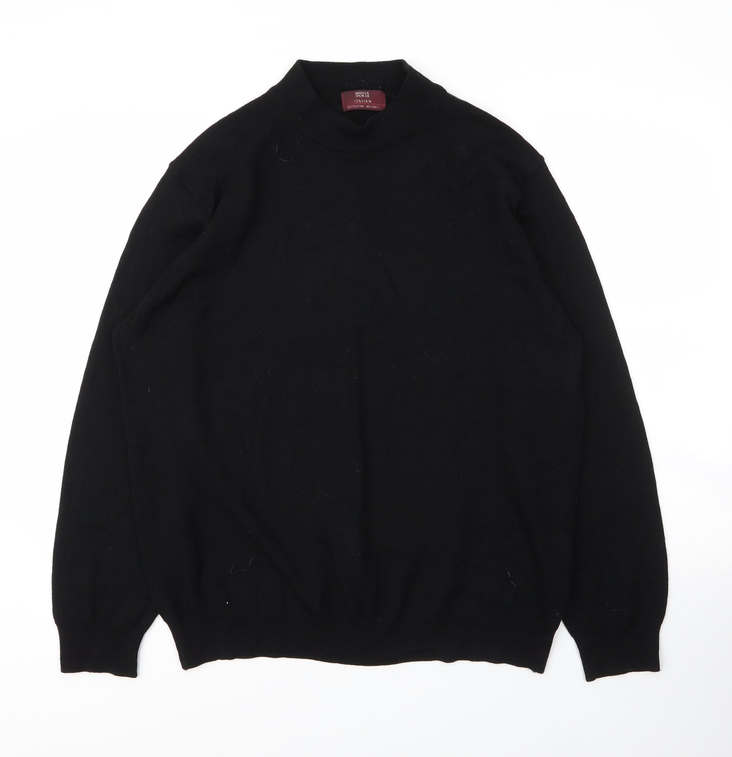 M&S Mens Black Mock Neck  Wool Pullover Jumper Size L