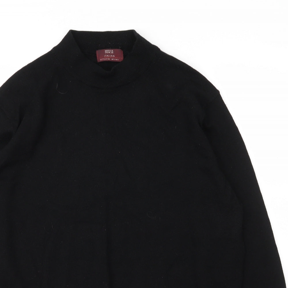 M&S Mens Black Mock Neck  Wool Pullover Jumper Size L